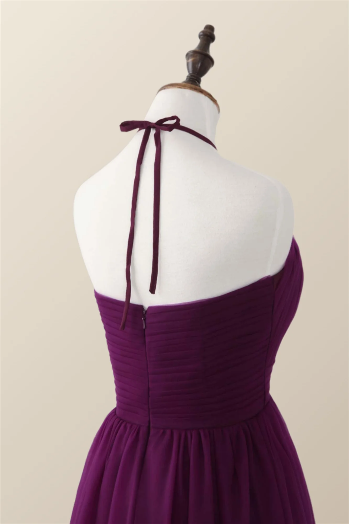 Halter Purple Tulle Long Bridesmaid Dress - Image 5