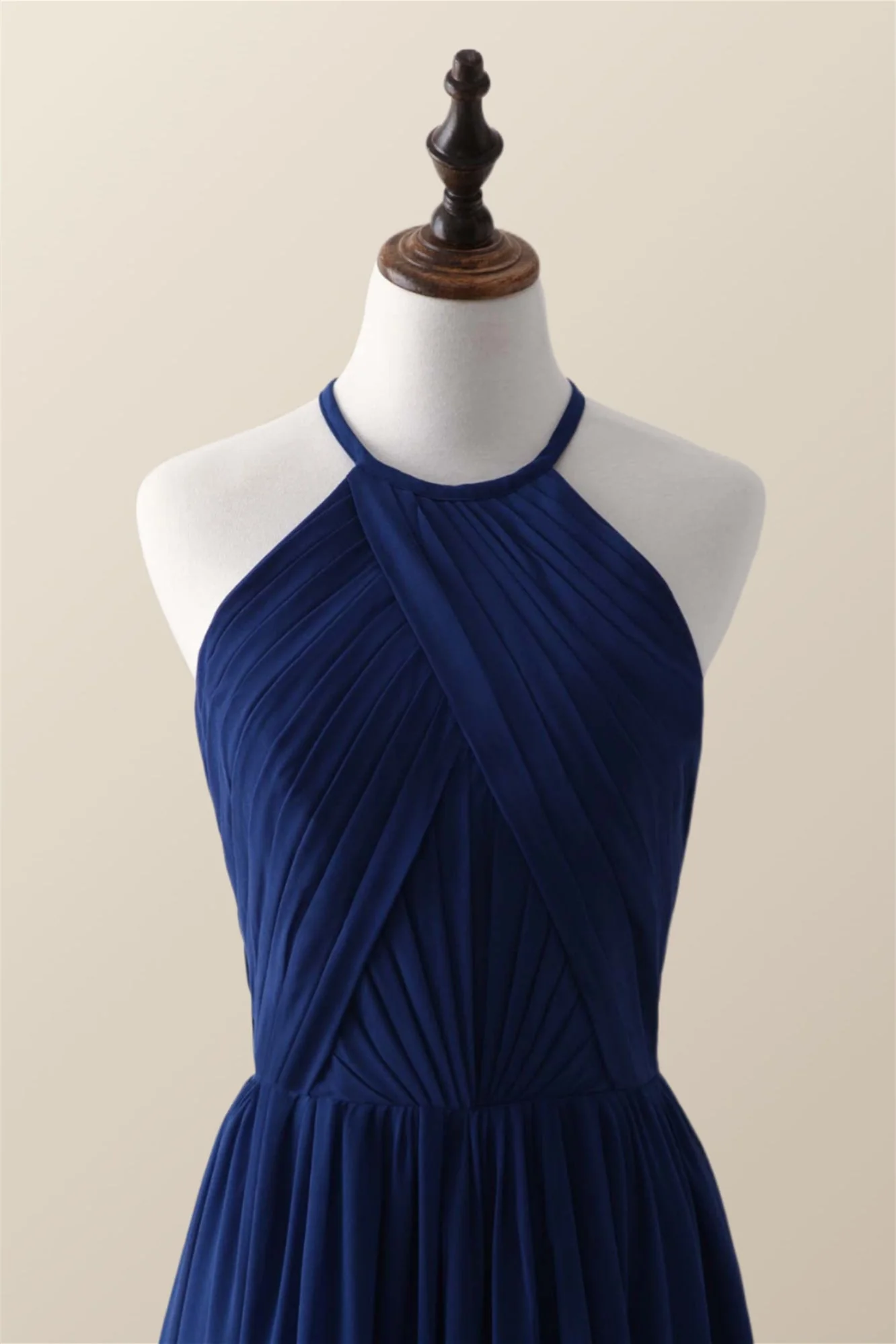 Halter Royal Blue Pleated Long Bridesmaid Dress - Image 4