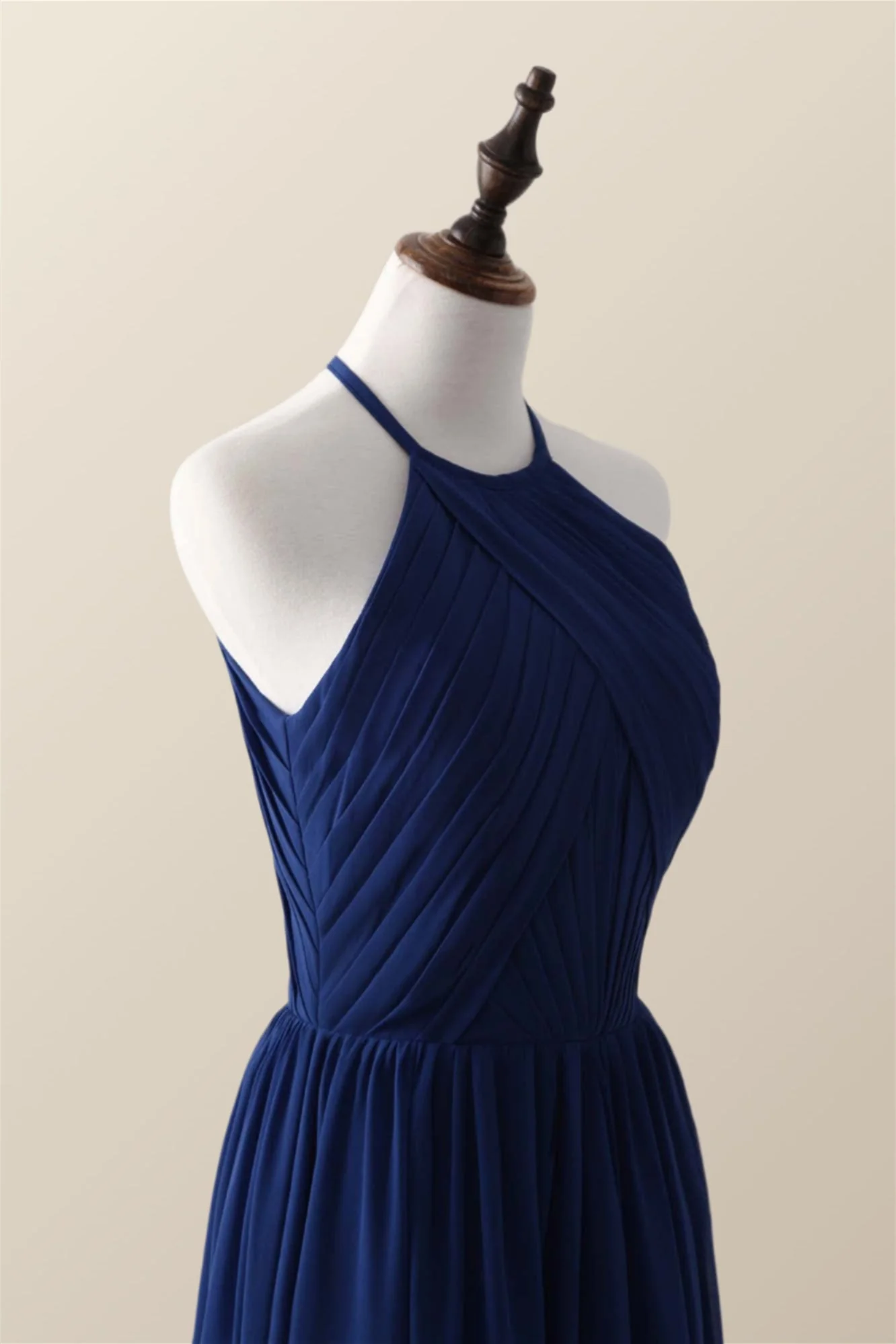 Halter Royal Blue Pleated Long Bridesmaid Dress - Image 5