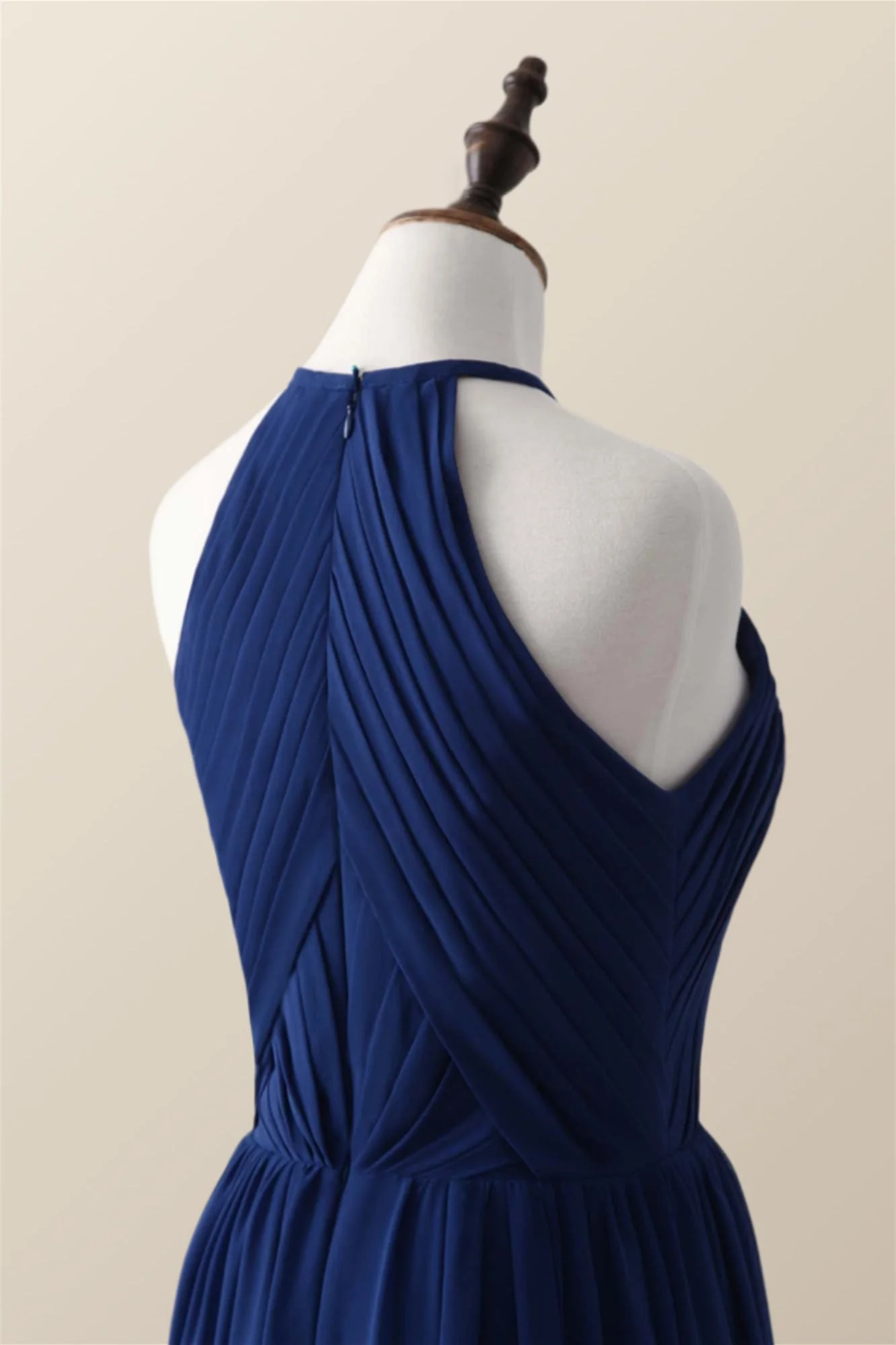 Halter Royal Blue Pleated Long Bridesmaid Dress - Image 6