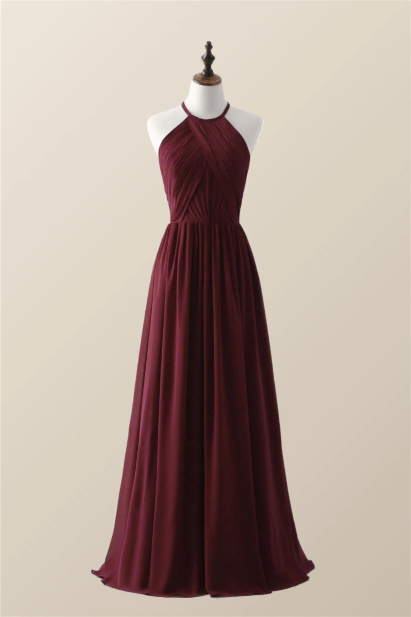 Halter Royal Blue Pleated Long Bridesmaid Dress - Image 7