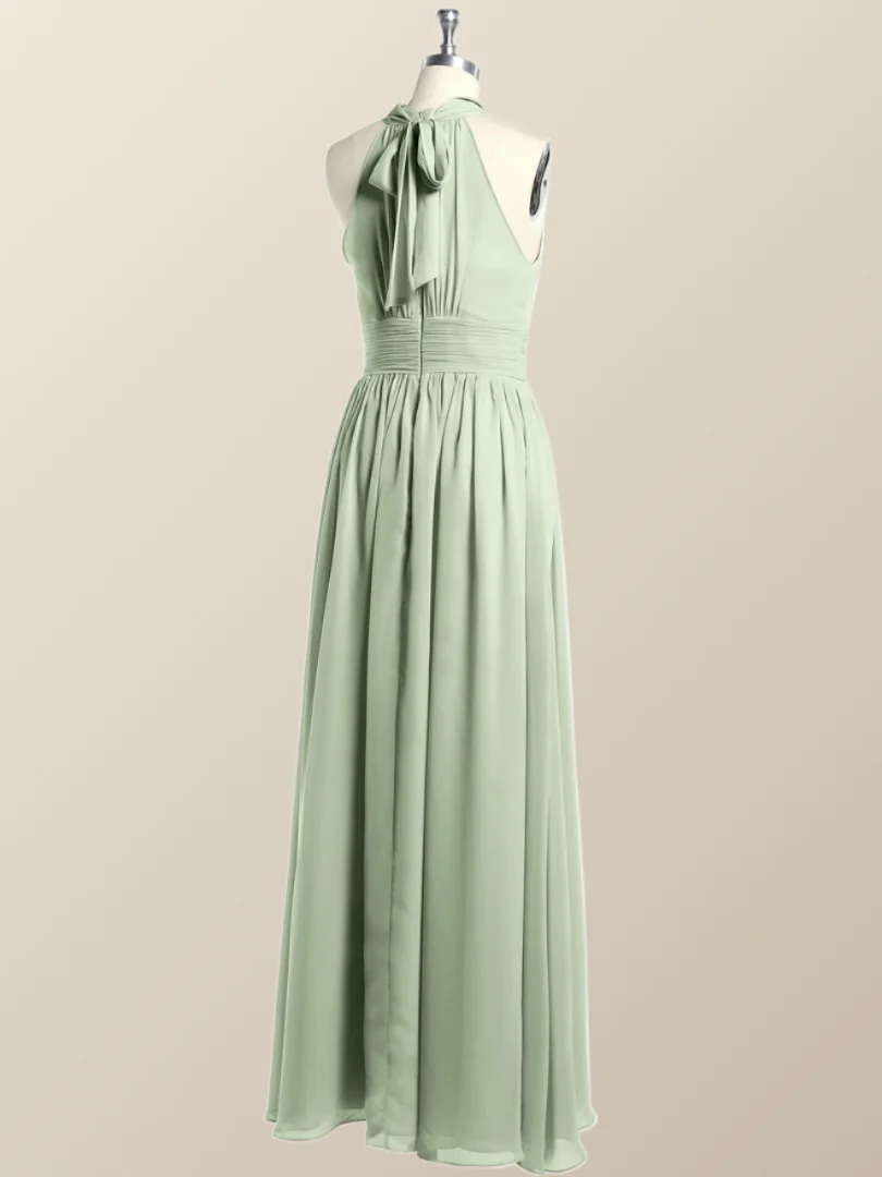 High Neck Mint Green Chiffon A-line Bridesmaid Dress - Image 5