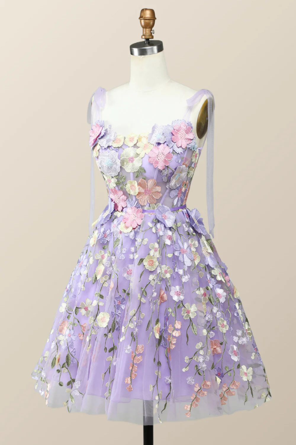 Lavender Floral Embroidered A-line Princess Dress - Image 3