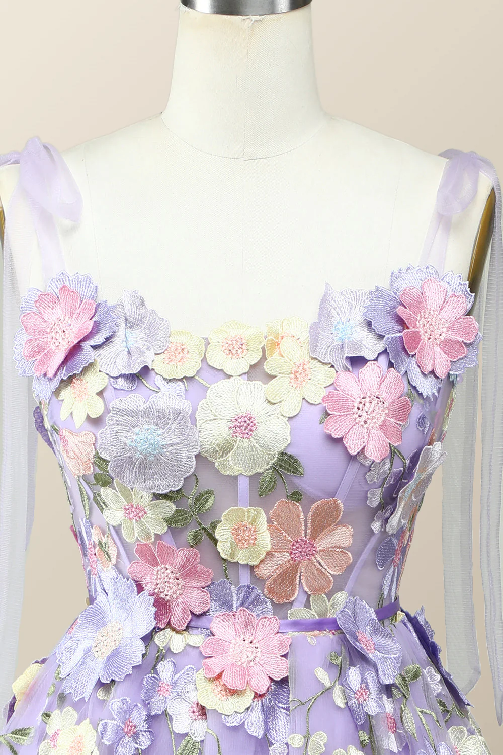 Lavender Floral Embroidered A-line Princess Dress - Image 4