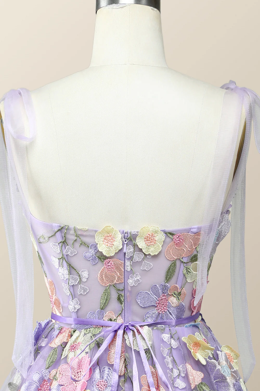 Lavender Floral Embroidered A-line Princess Dress - Image 5