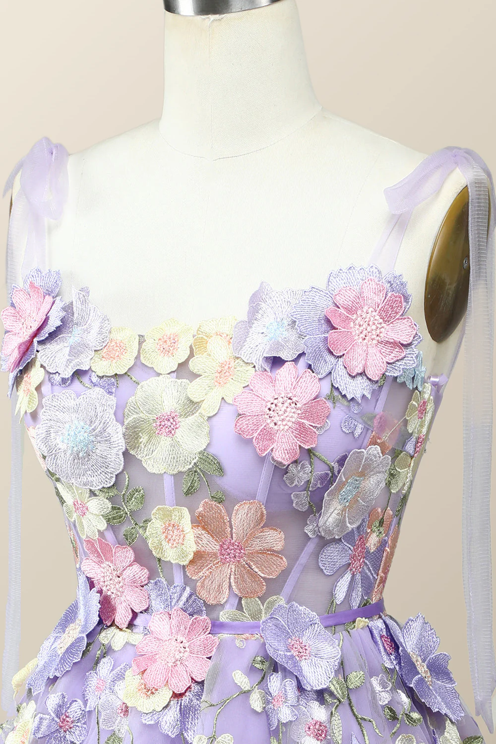 Lavender Floral Embroidered A-line Princess Dress - Image 6