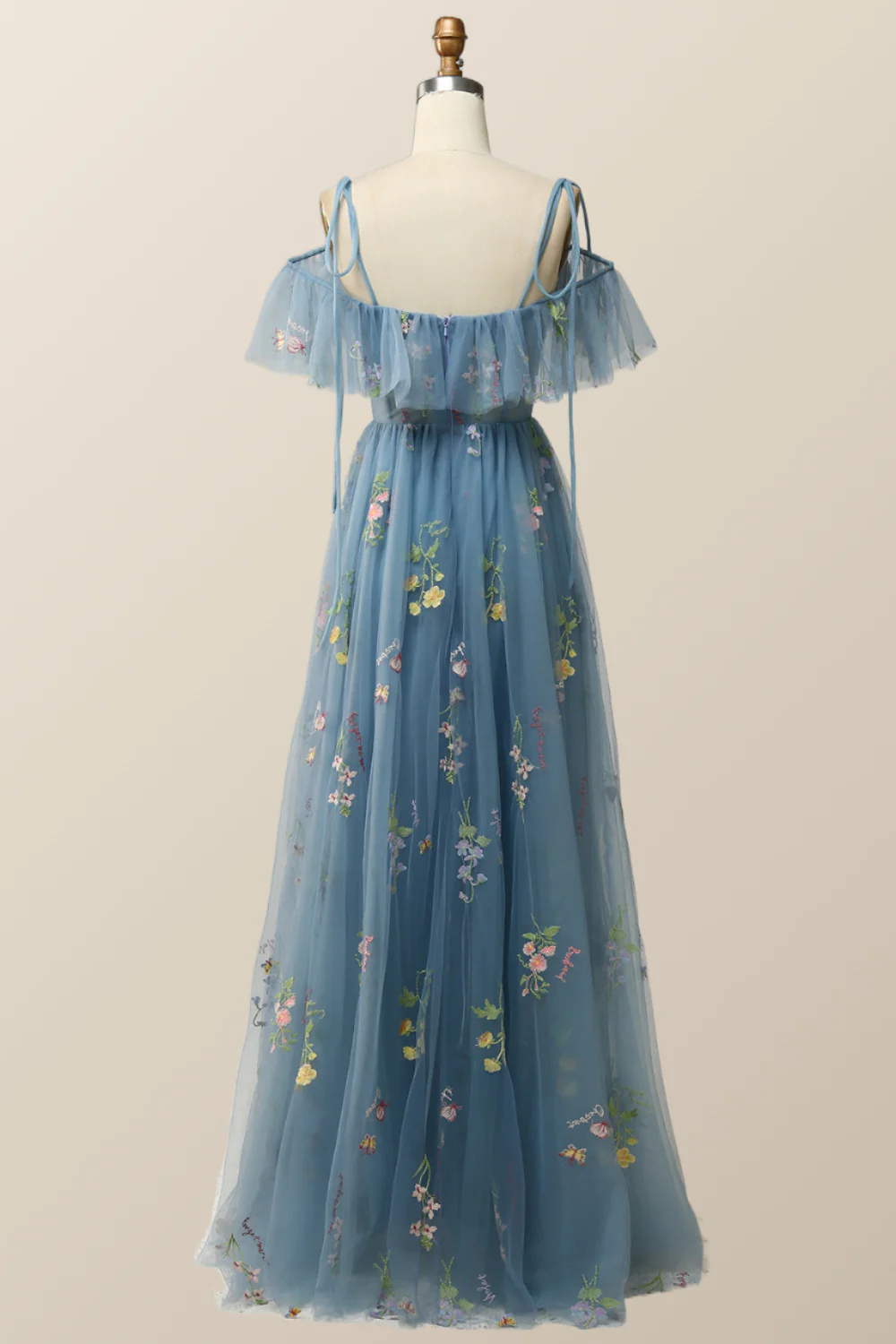 Lavender Floral Ruffles Tulle A-line Long Prom Dress - Image 11