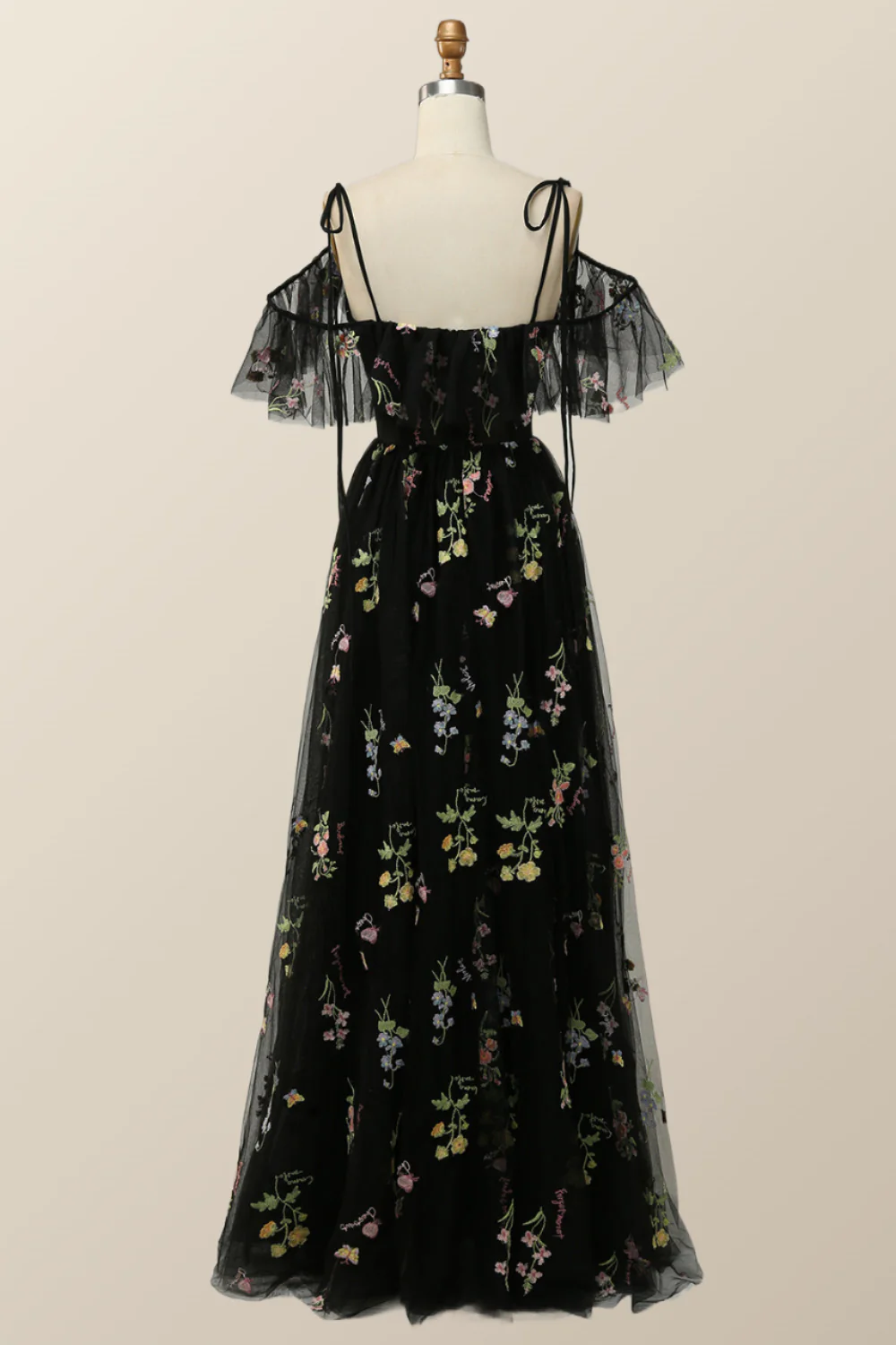 Lavender Floral Ruffles Tulle A-line Long Prom Dress - Image 13