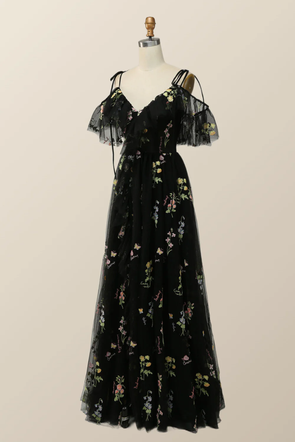 Lavender Floral Ruffles Tulle A-line Long Prom Dress - Image 14