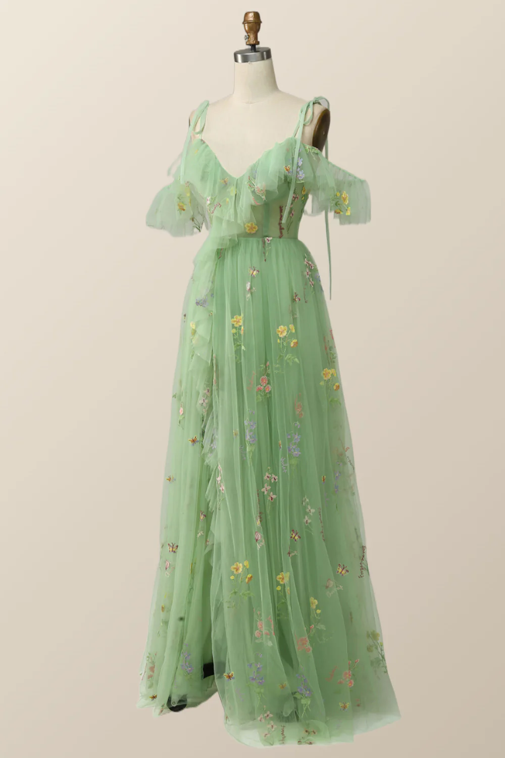 Lavender Floral Ruffles Tulle A-line Long Prom Dress - Image 7
