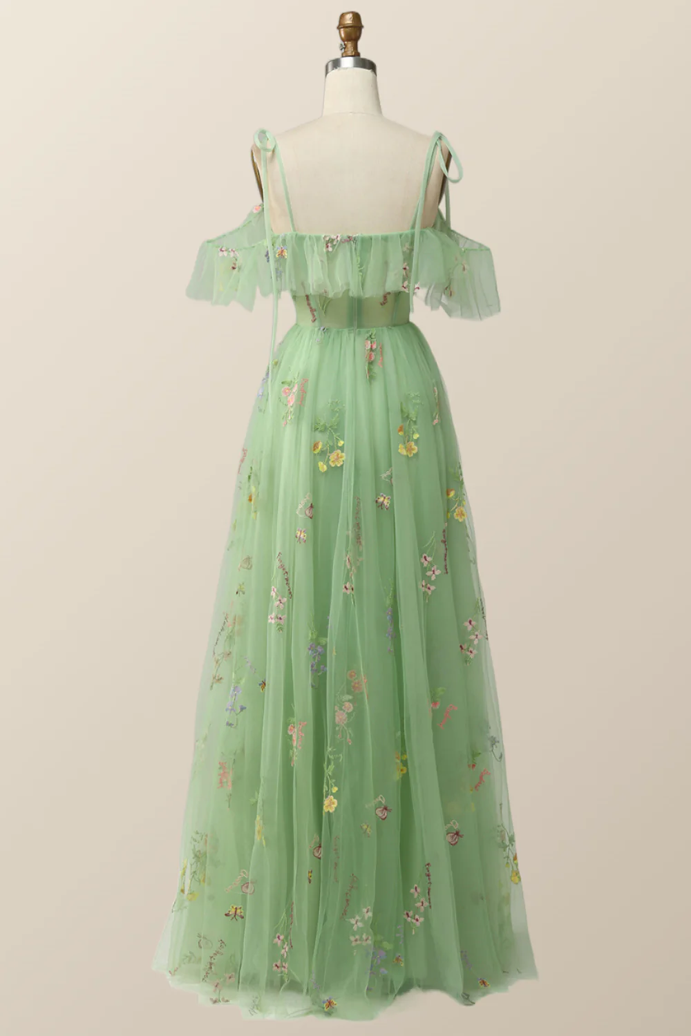 Lavender Floral Ruffles Tulle A-line Long Prom Dress - Image 8