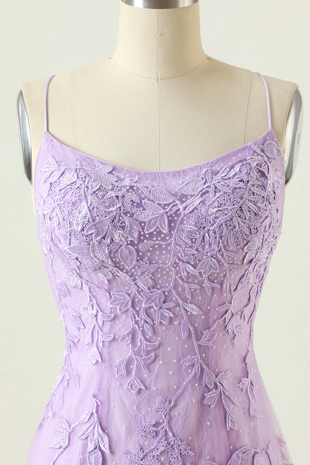 Lavender Lace Straps Tight Mini Dress - Image 3