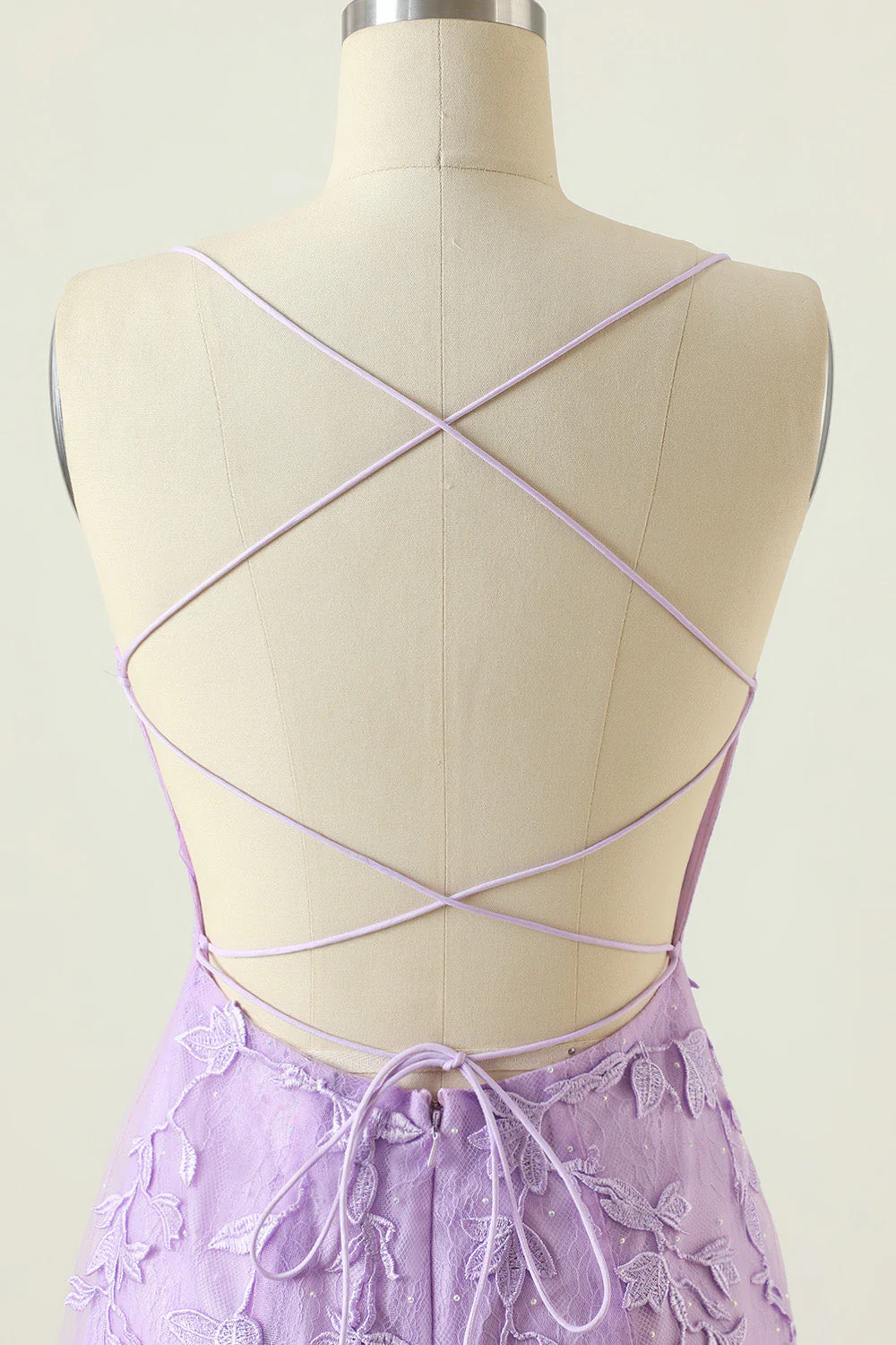 Lavender Lace Straps Tight Mini Dress - Image 4