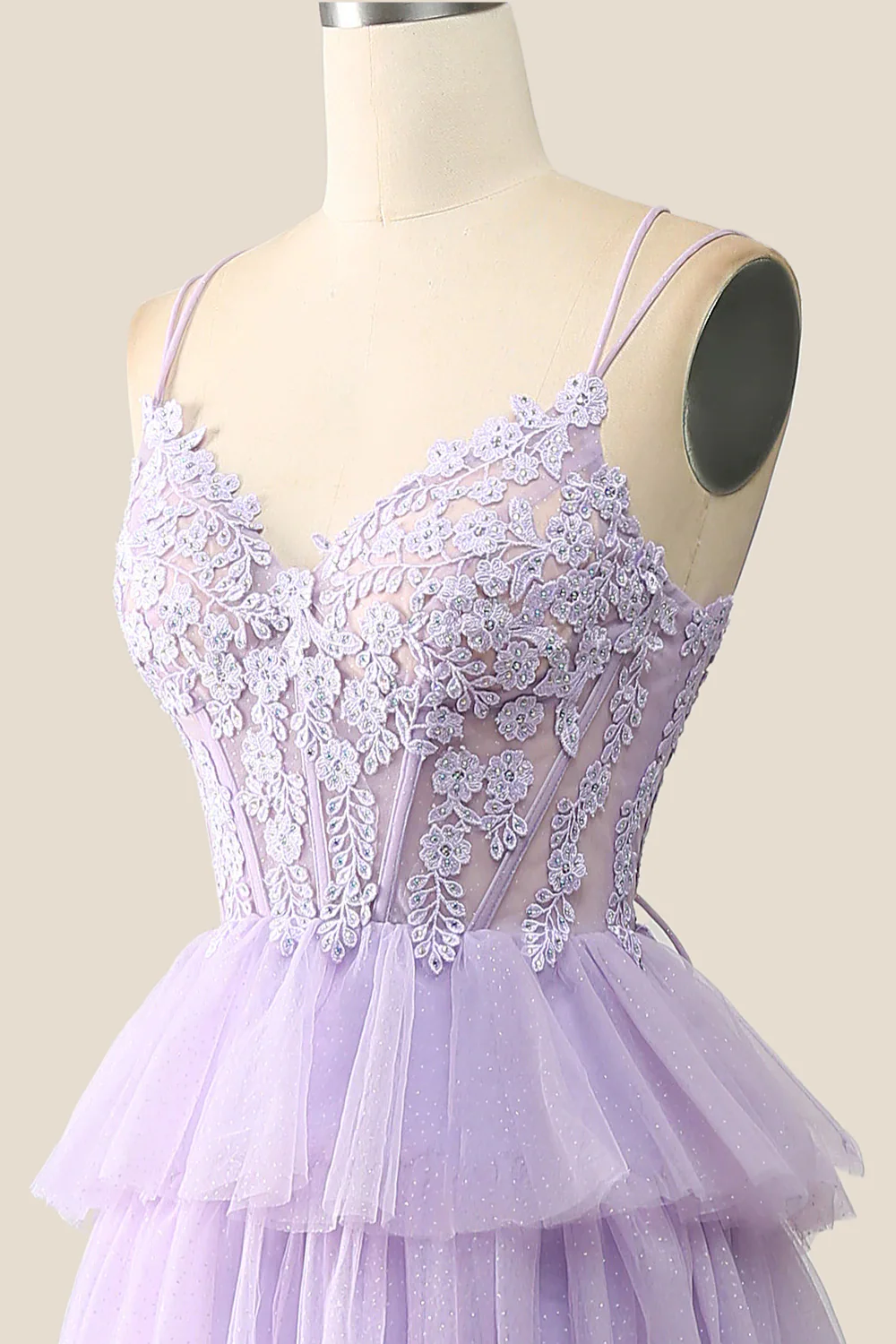 Lilac Appliques and Tulle Tiered Ruffle Gown - Image 5