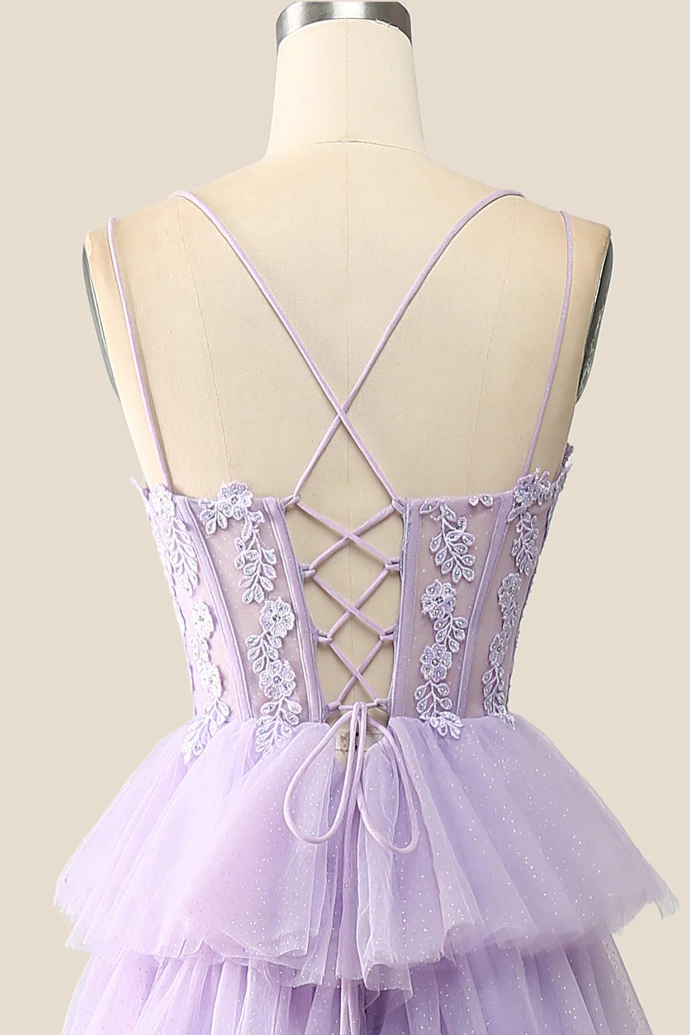 Lilac Appliques and Tulle Tiered Ruffle Gown - Image 6