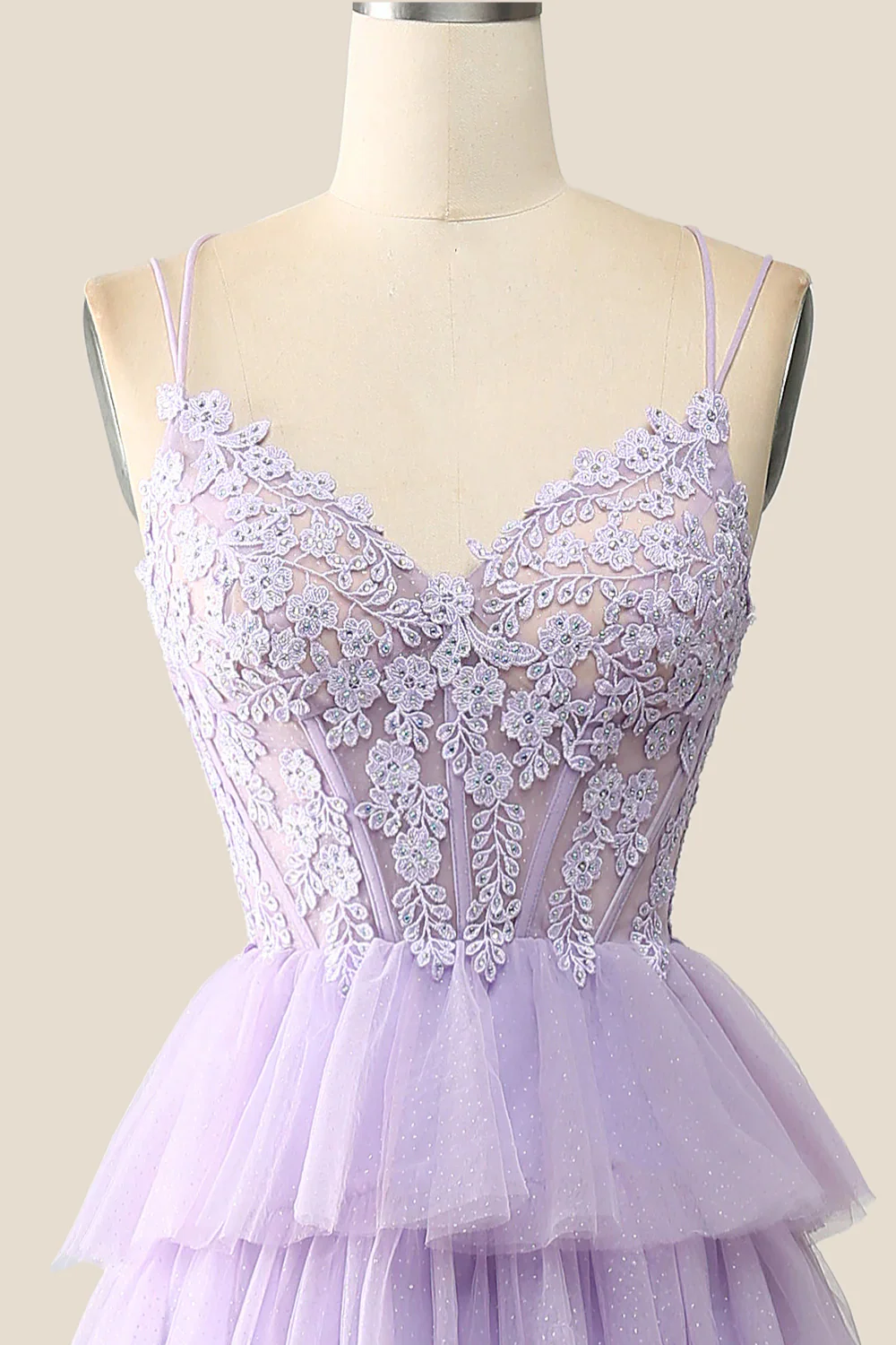 Lilac Appliques and Tulle Tiered Ruffle Gown - Image 7
