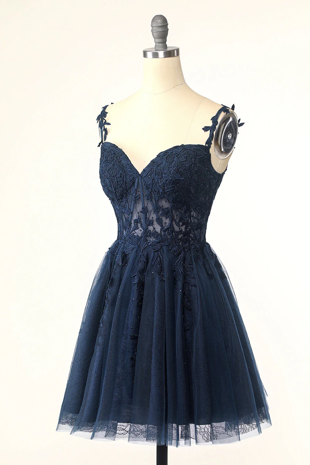 Navy Blue A-line Lace Appliques Short Homecoming Dress - Image 15