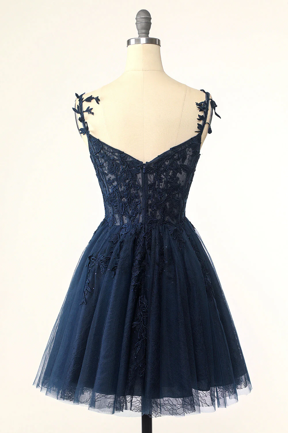 Navy Blue A-line Lace Appliques Short Homecoming Dress - Image 16