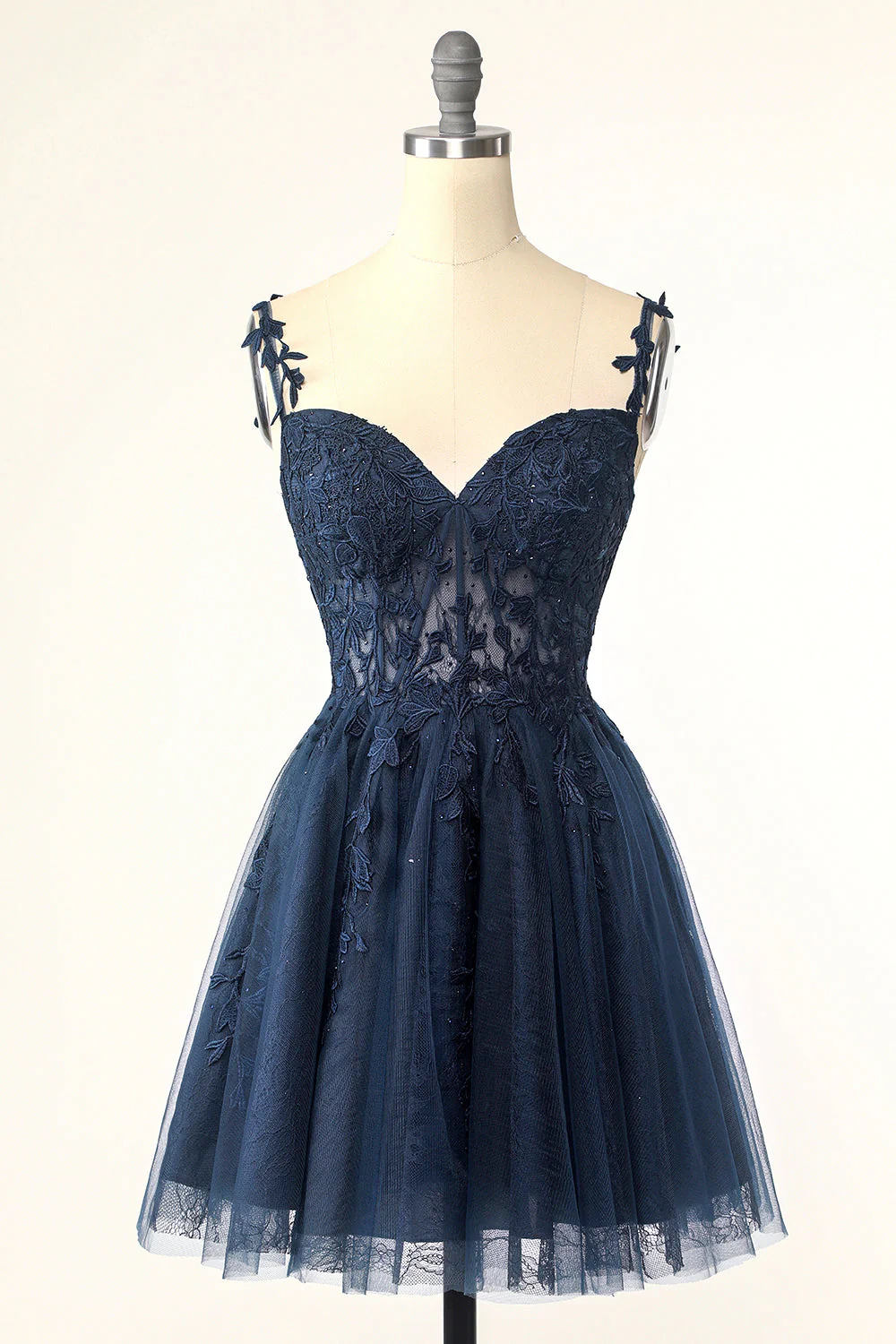 Navy Blue A-line Lace Appliques Short Homecoming Dress - Image 5