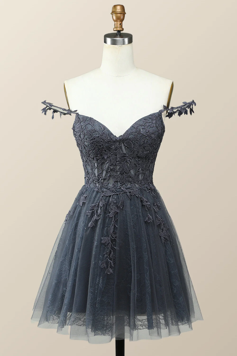 Navy Blue A-line Lace Appliques Short Homecoming Dress - Image 6