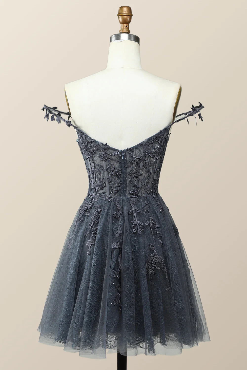 Navy Blue A-line Lace Appliques Short Homecoming Dress - Image 7