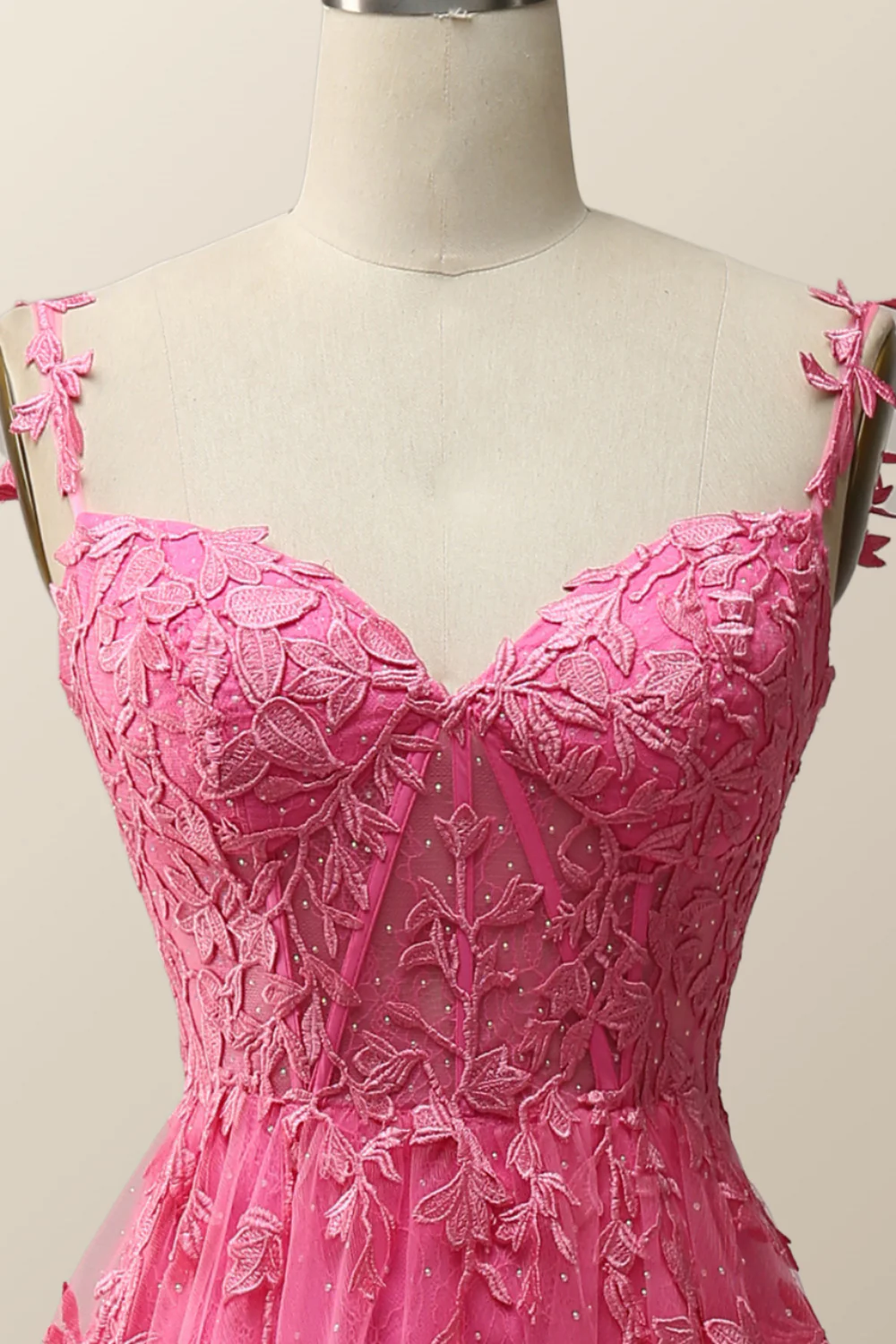 Hot Pink Lace Appliques A-line Long Formal Gown - Image 10