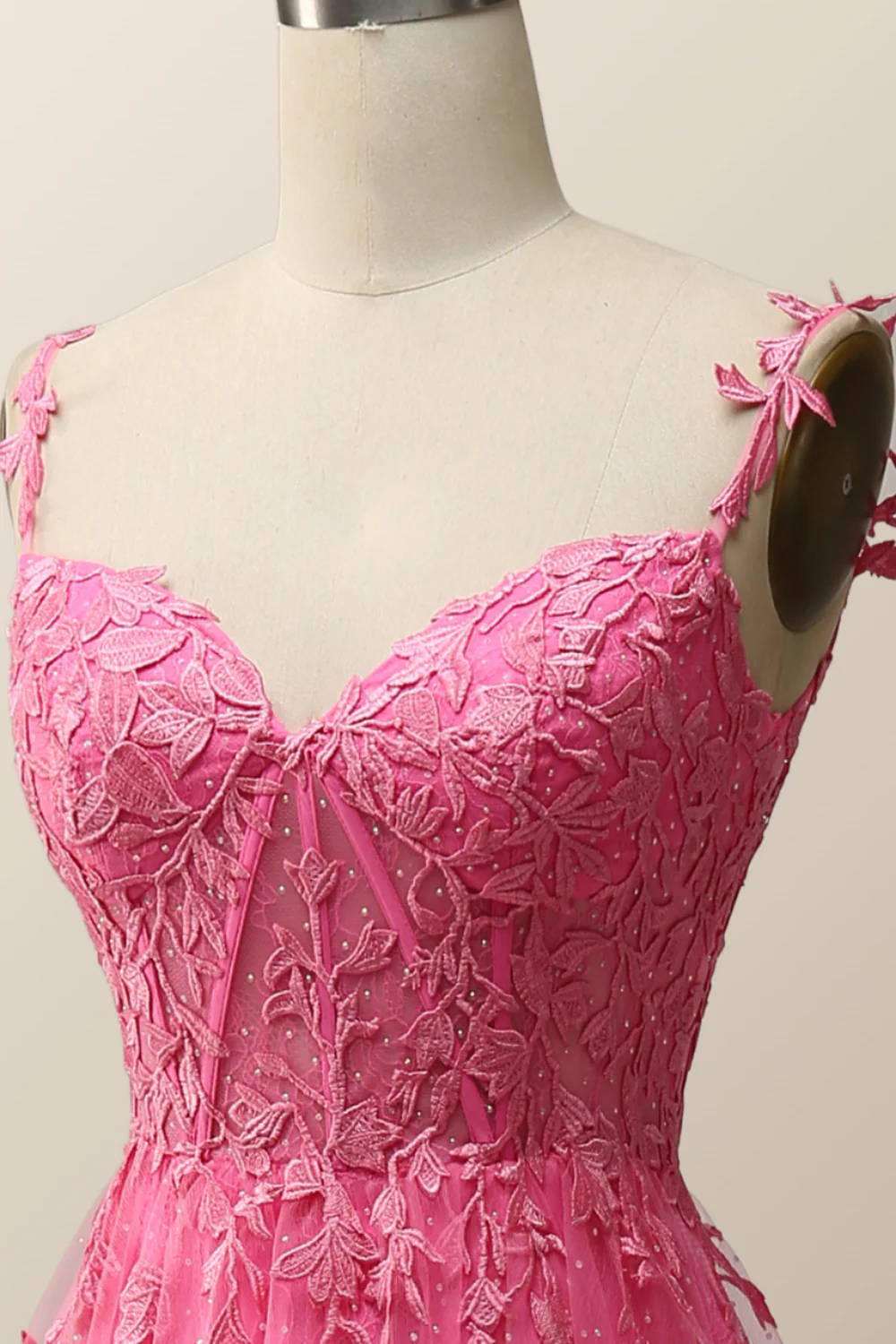 Hot Pink Lace Appliques A-line Long Formal Gown - Image 11