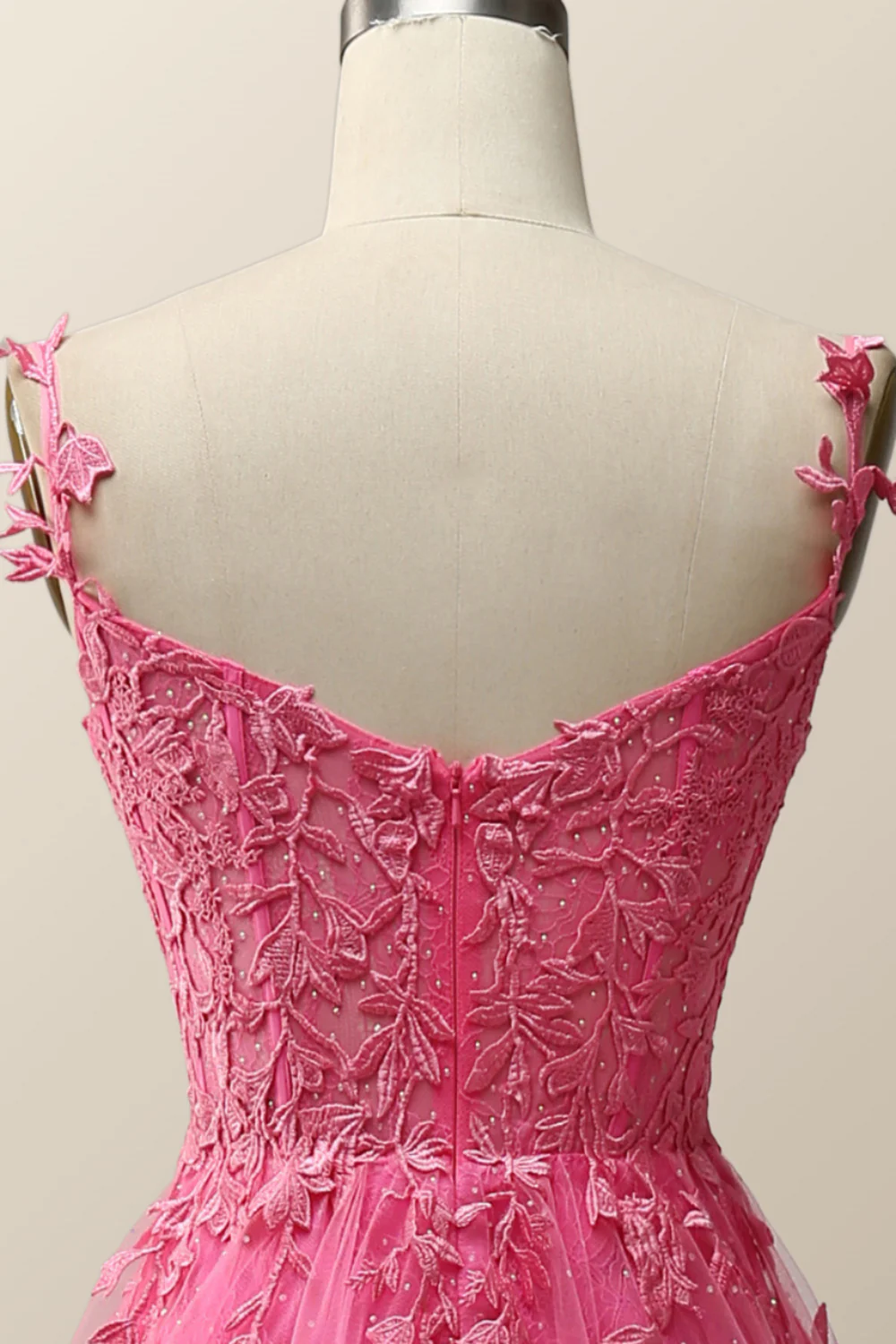 Hot Pink Lace Appliques A-line Long Formal Gown - Image 12
