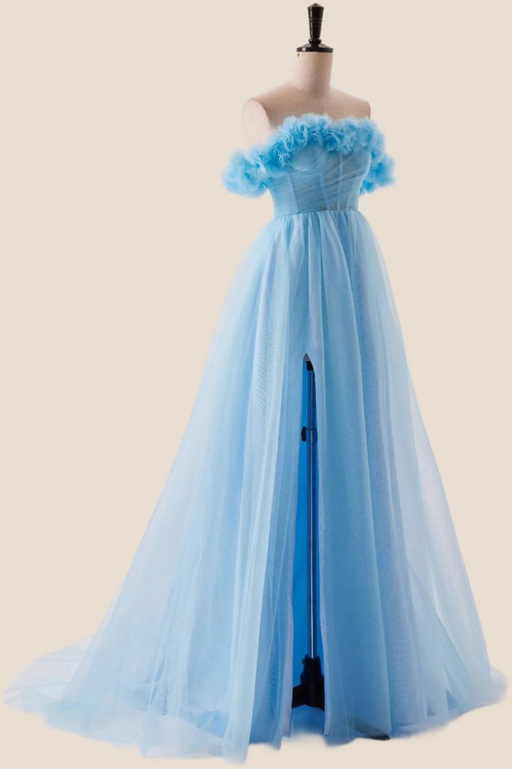 Off the Shoulder Blue A-line Long Princess Dress - Image 3