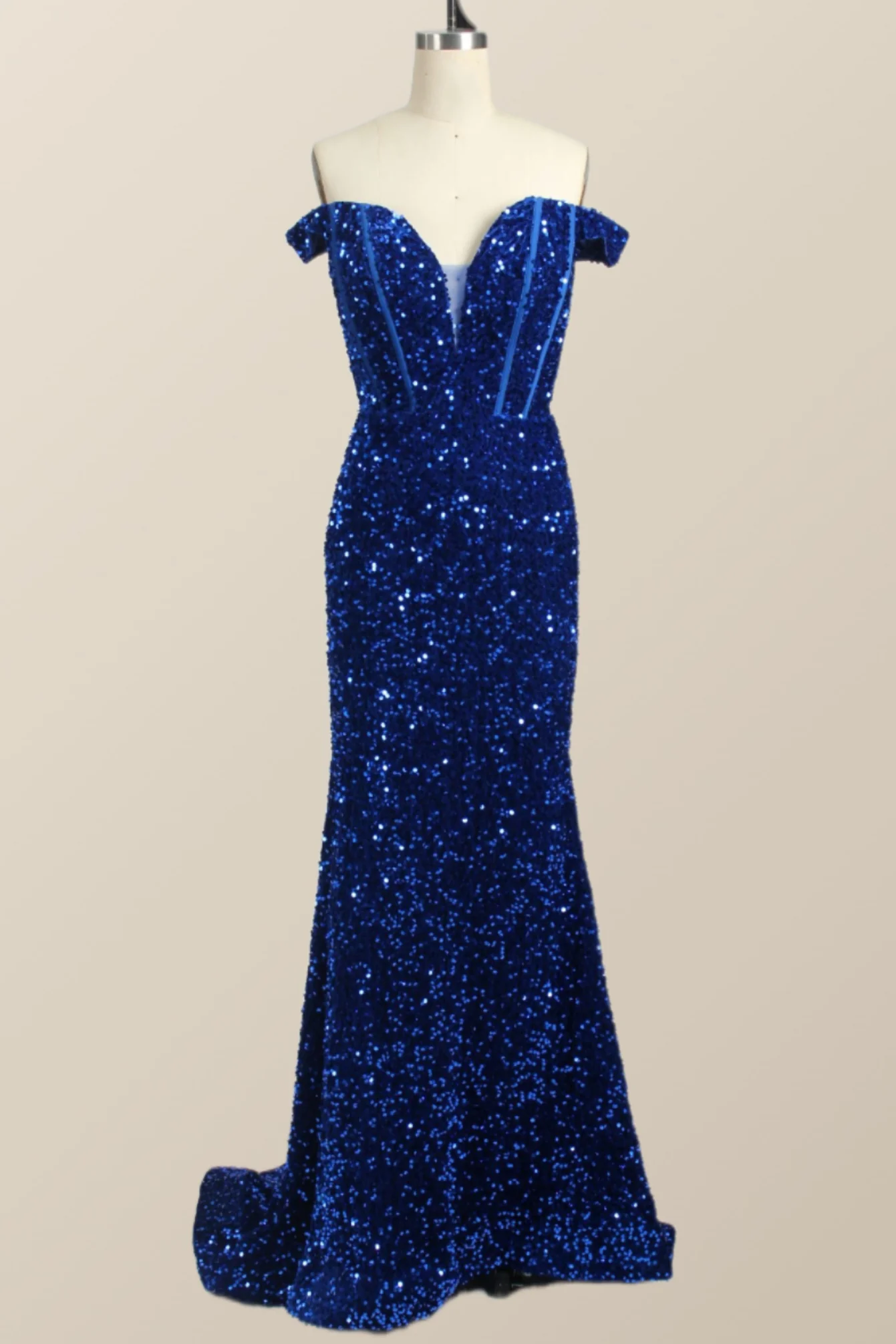 Off the Shoulder Dark Green Sequin Mermaid Prom Dress - Image 7