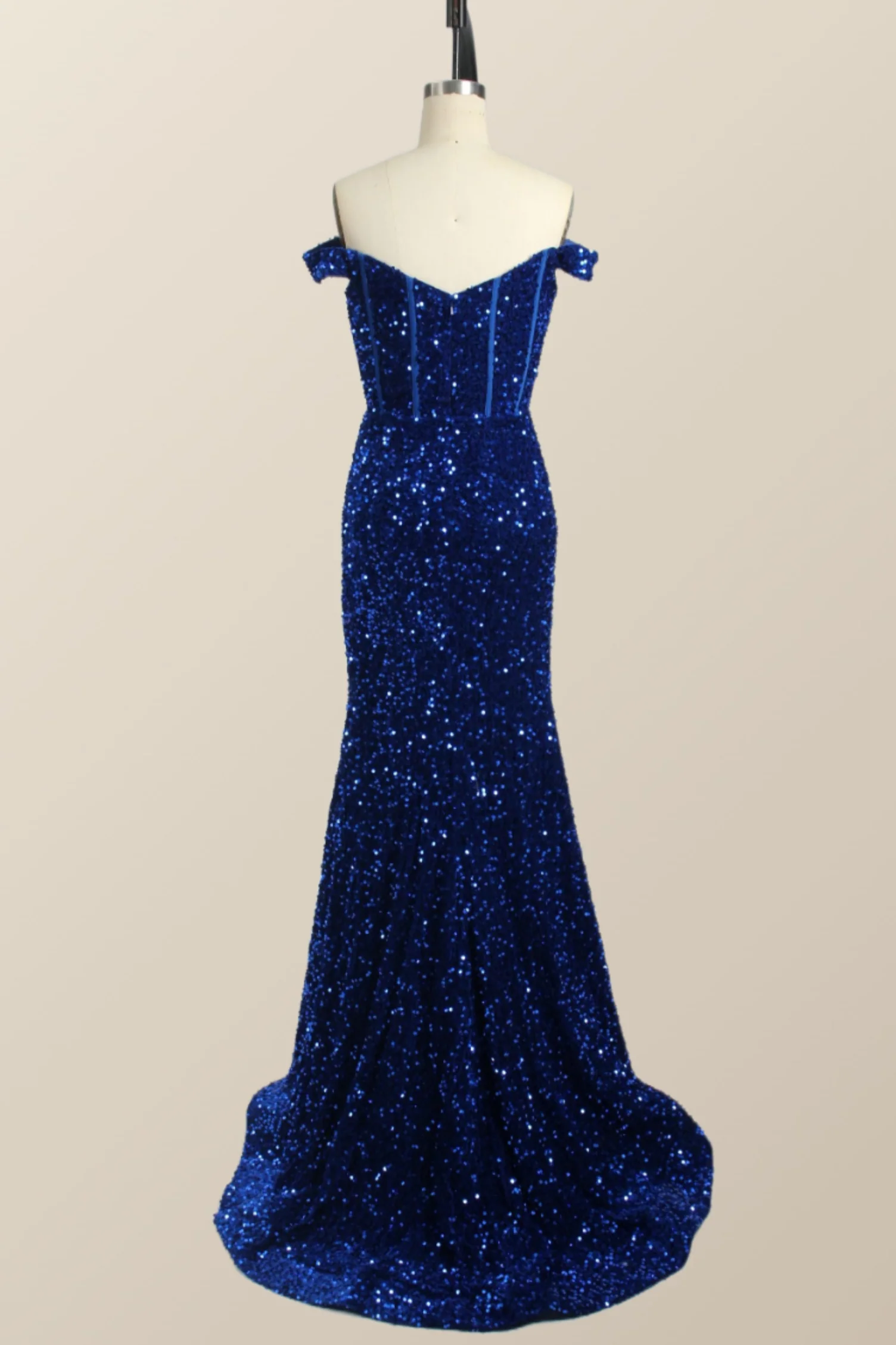 Off the Shoulder Dark Green Sequin Mermaid Prom Dress - Image 8