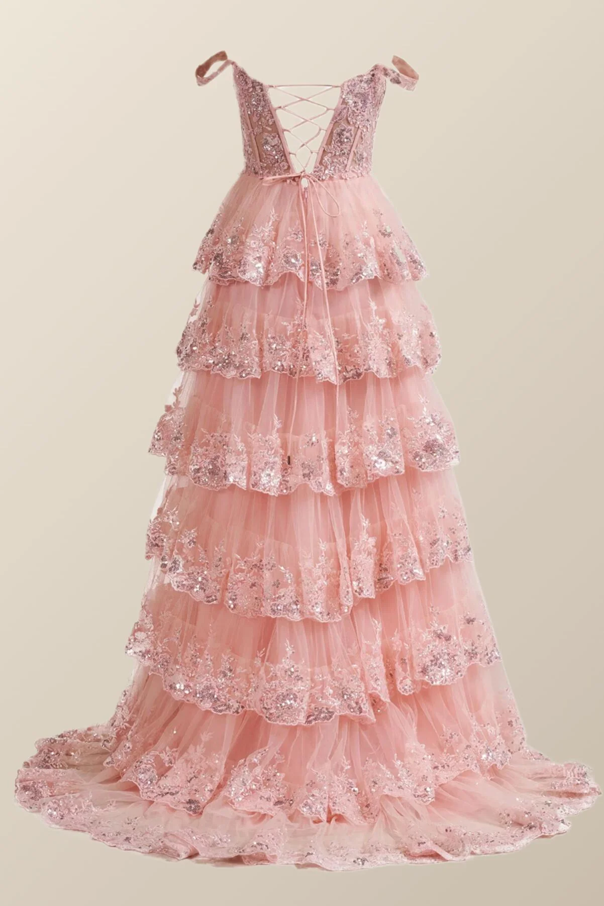 Off the Shoulder Light Blue Sequin Ruffles Long Formal Dress - Image 6