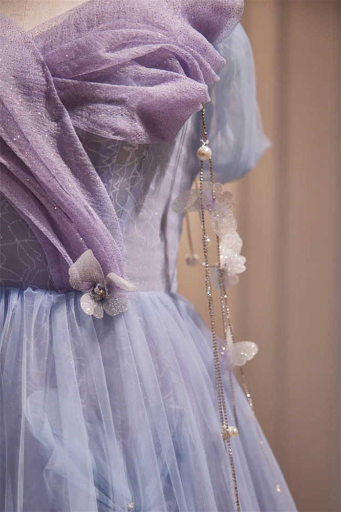 Off the Shoulder Lilac Tulle Formal Dress with Butterflies - Image 5