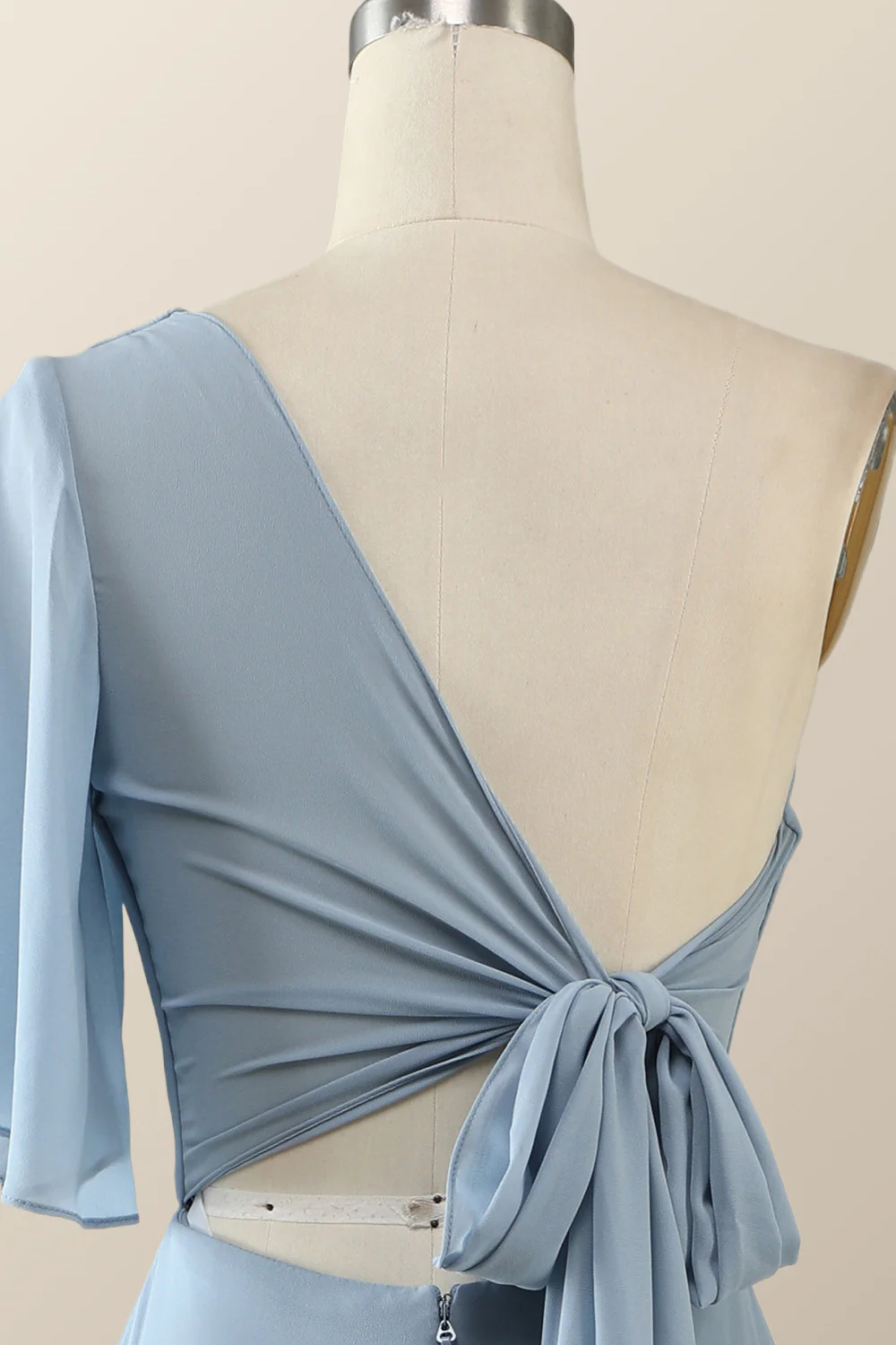 One Shoulder Blush Pink Chiffon Long Bridesmaid Dress - Image 8