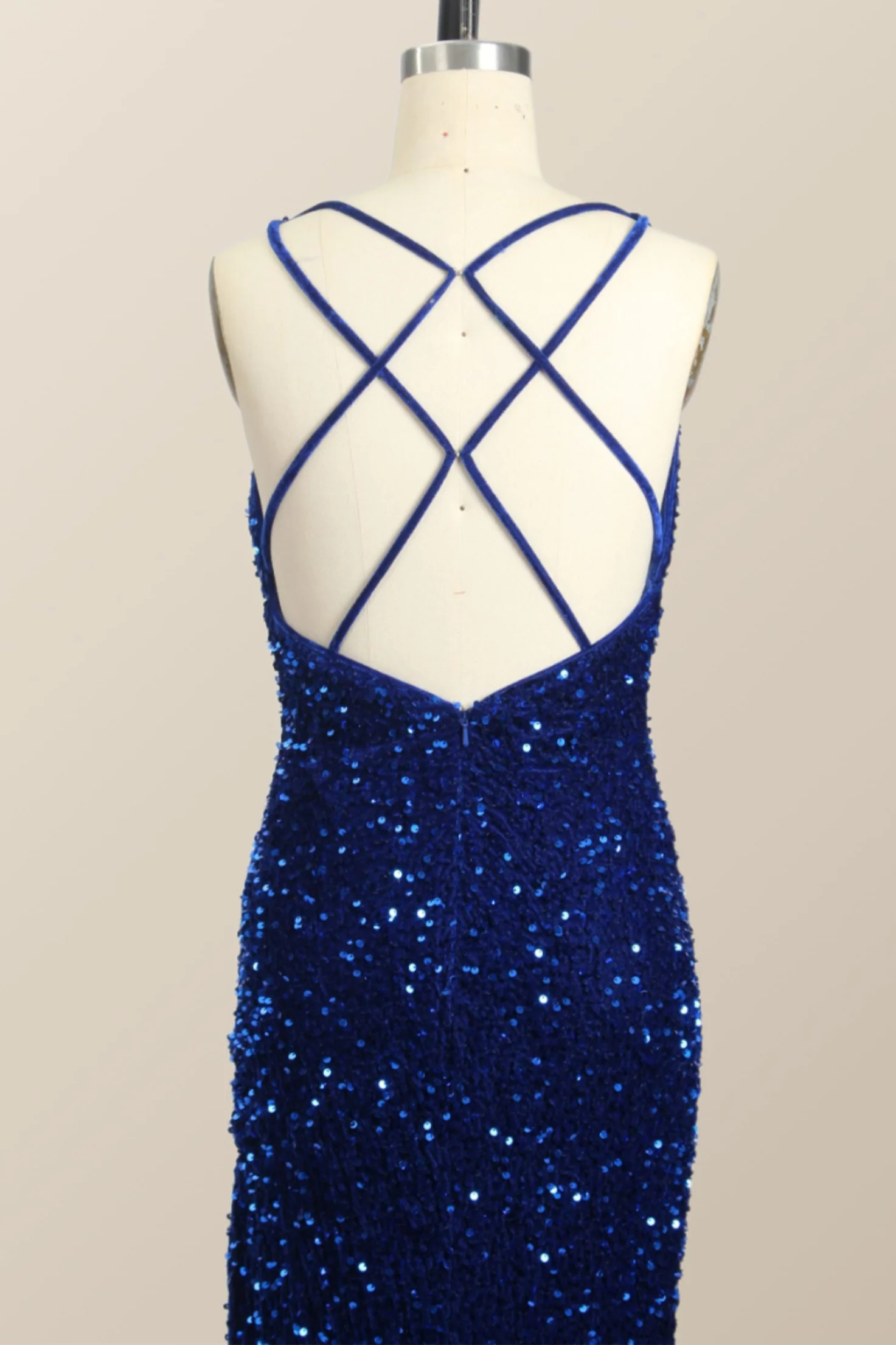 One Shoulder Royal Blue Sequin Slit Long Prom Dress - Image 4