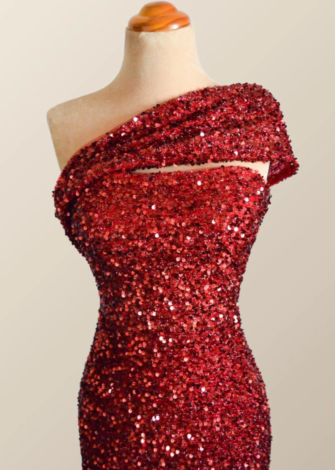 One Shoulder Wine Red Sequin Mermaid Party Dress - Image 4