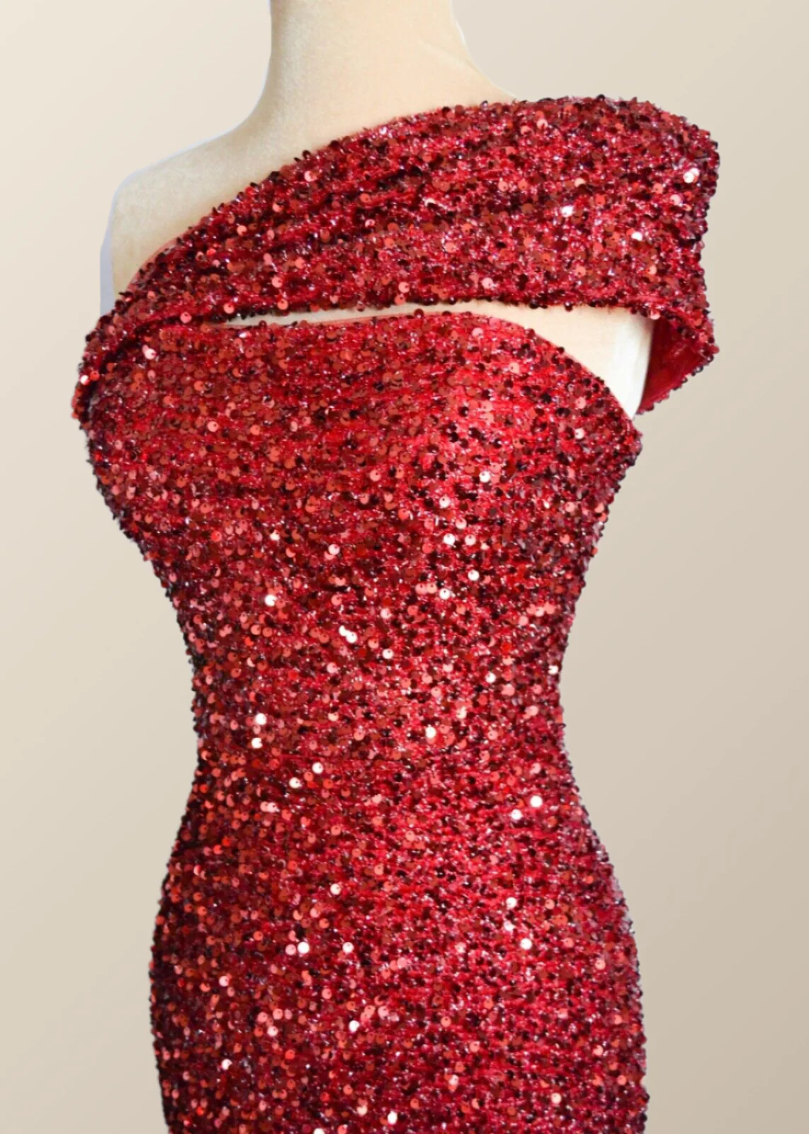 One Shoulder Wine Red Sequin Mermaid Party Dress - Image 5