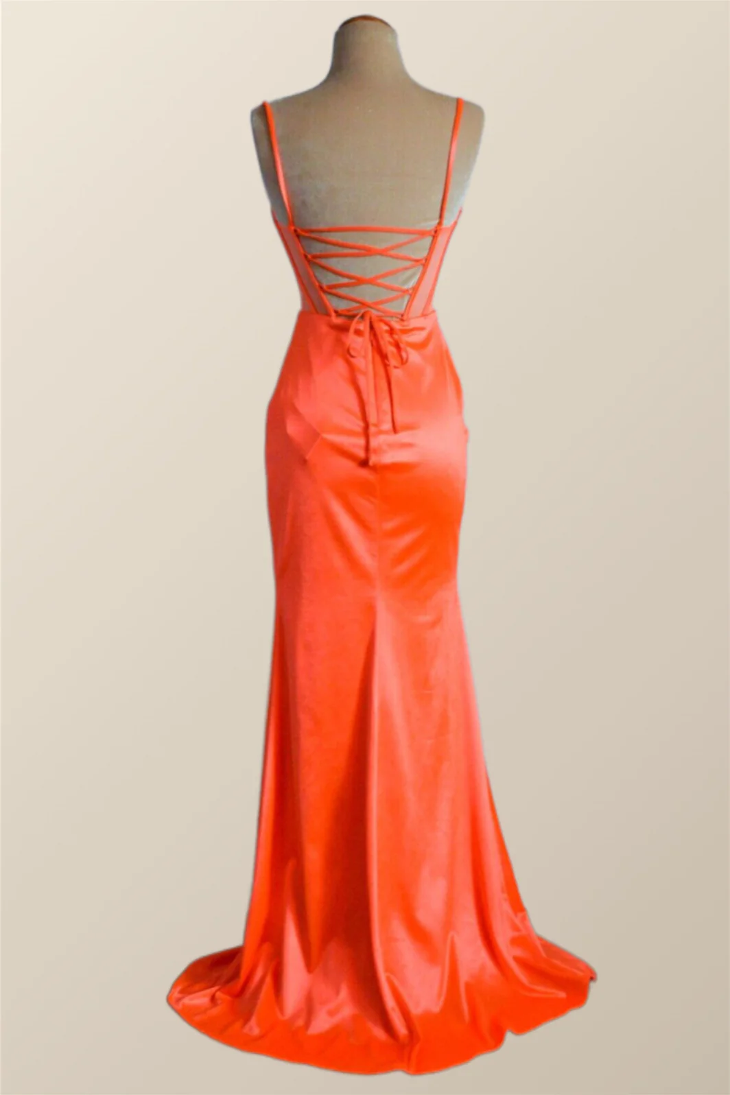 Orange Spaghetti Straps Mermaid Long Formal Dress - Image 3