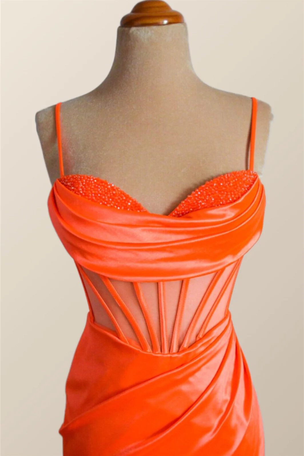 Orange Spaghetti Straps Mermaid Long Formal Dress - Image 4