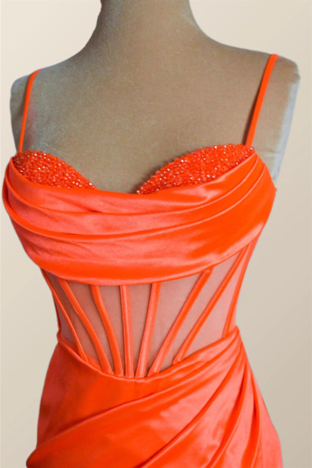 Orange Spaghetti Straps Mermaid Long Formal Dress - Image 5