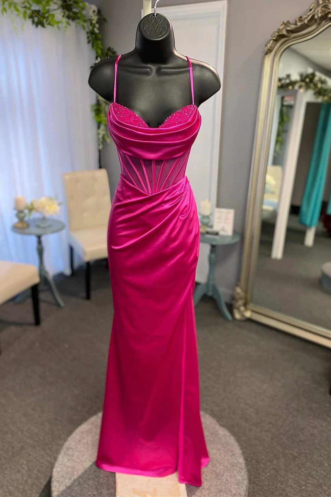 Orange Spaghetti Straps Mermaid Long Formal Dress - Image 7