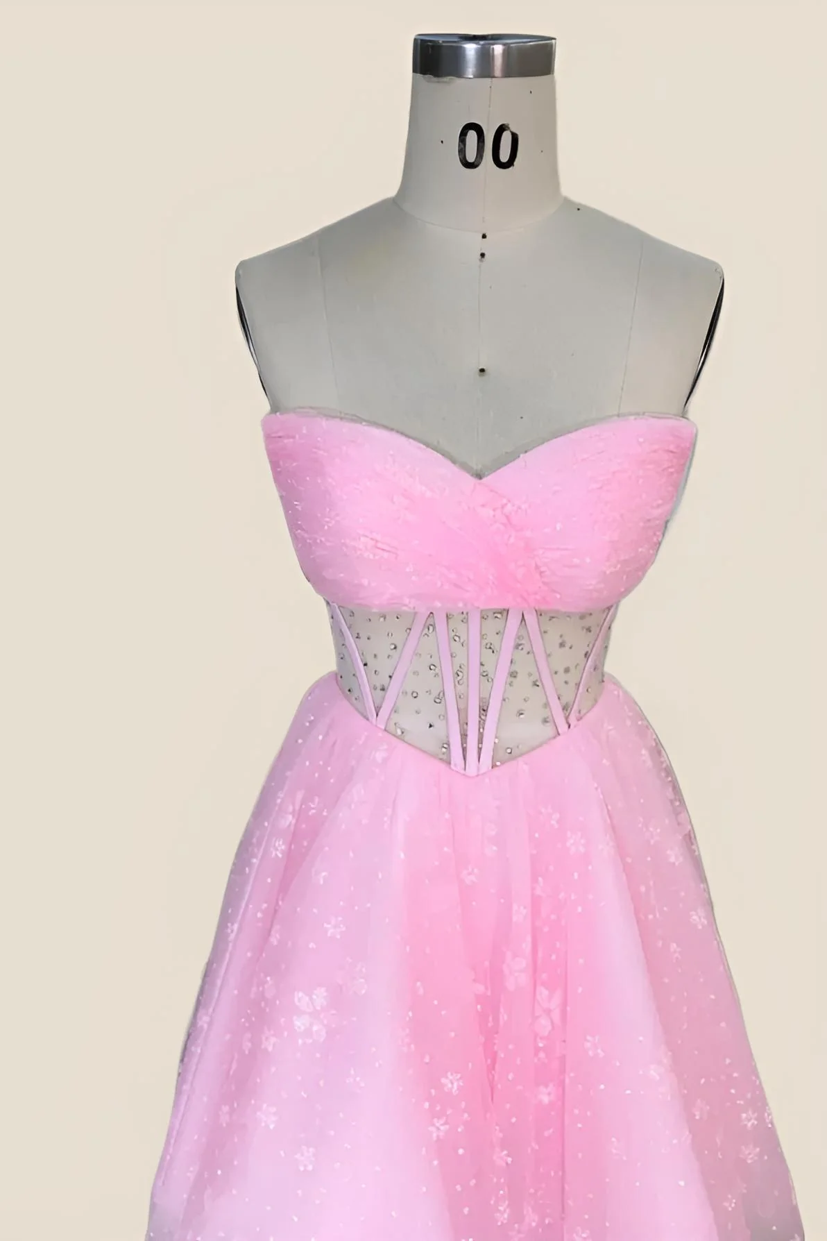 Pink Tulle Short Dress with Floral Print - Image 5