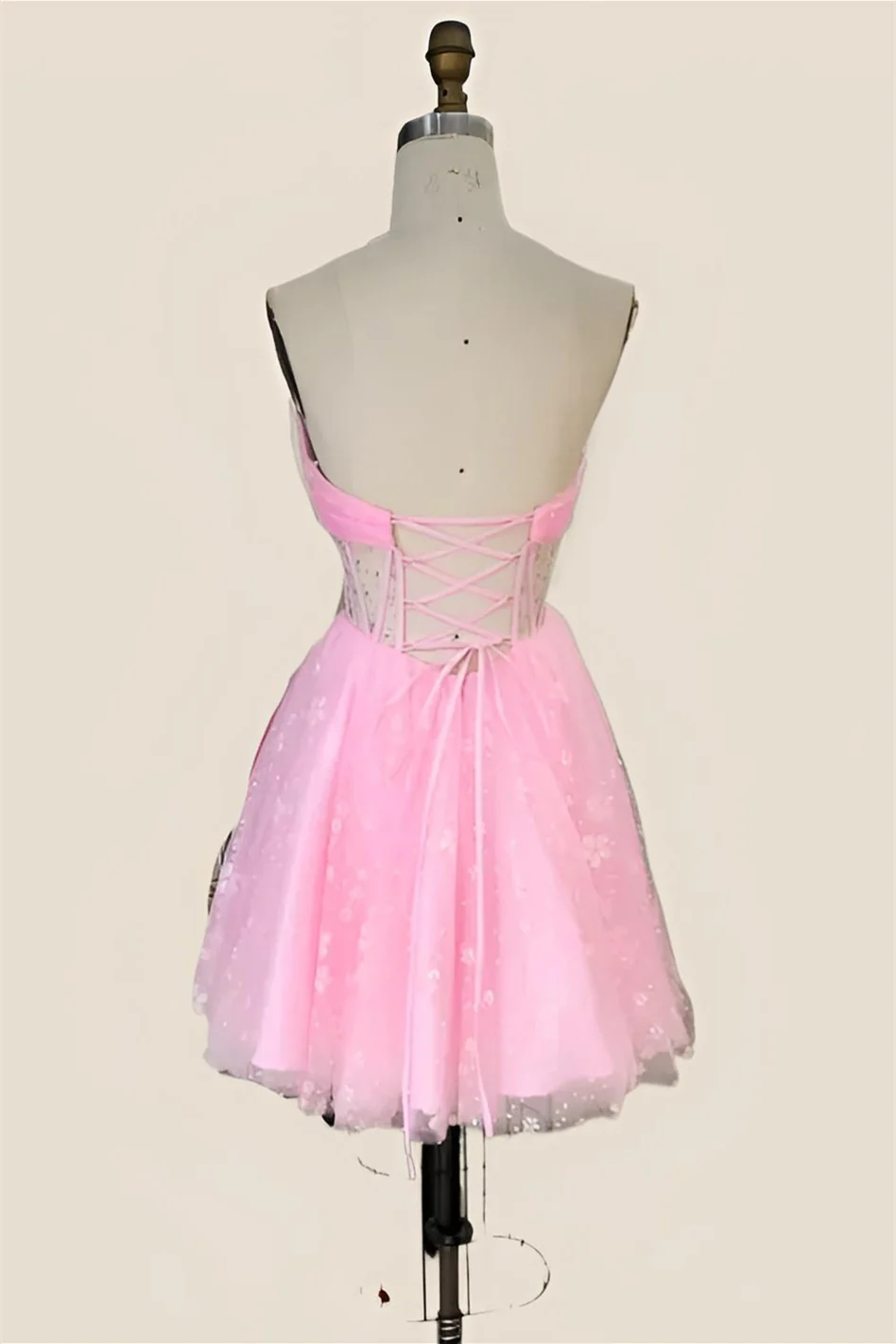 Pink Tulle Short Dress with Floral Print - Image 6