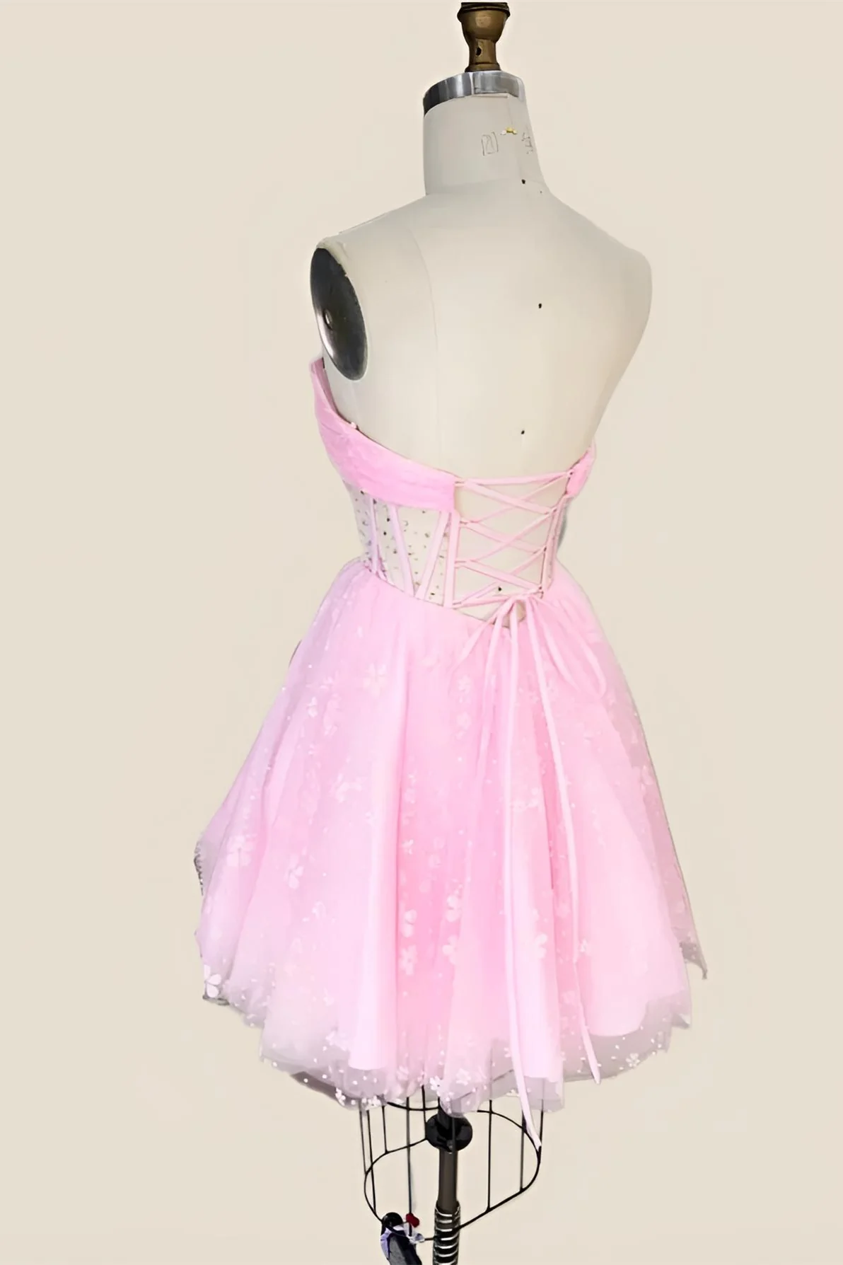 Pink Tulle Short Dress with Floral Print - Image 7