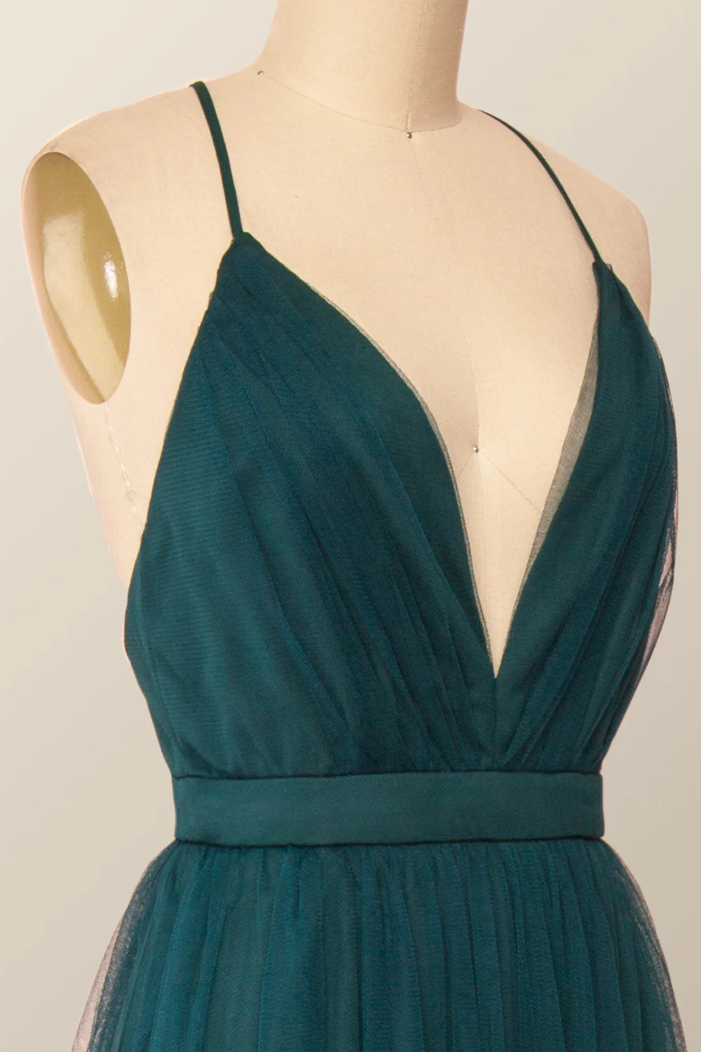 Plunge Pink Tulle A-line Long Formal Dresss - Image 10