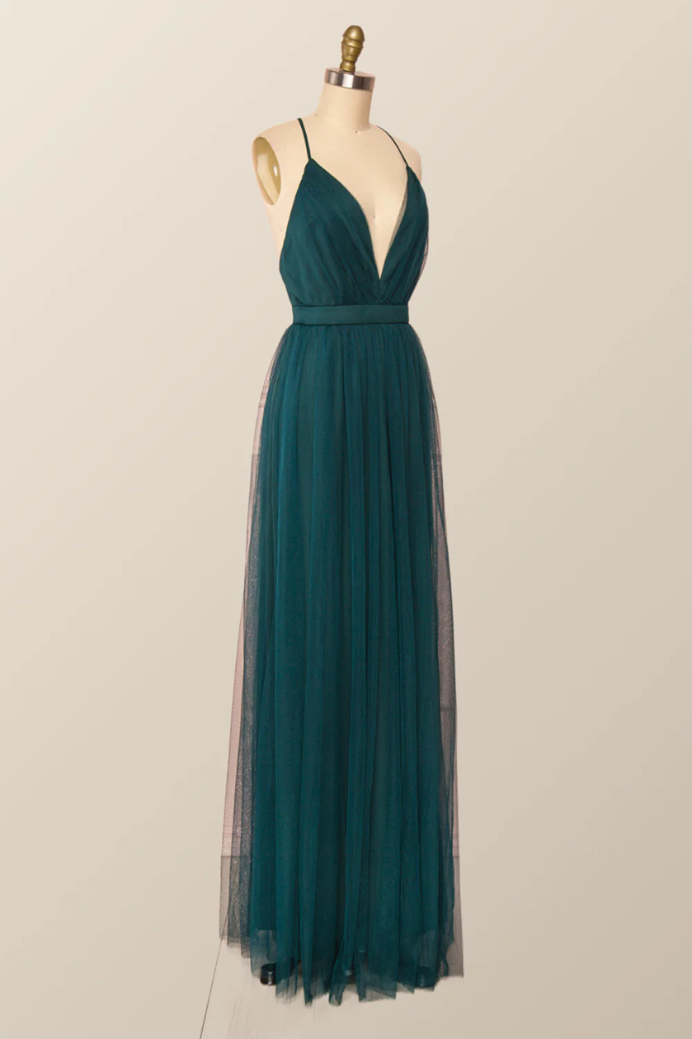 Plunge Pink Tulle A-line Long Formal Dresss - Image 7