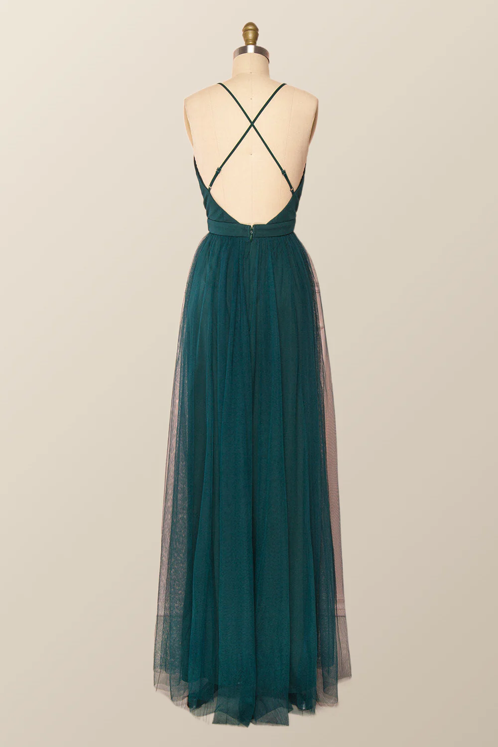 Plunge Pink Tulle A-line Long Formal Dresss - Image 8