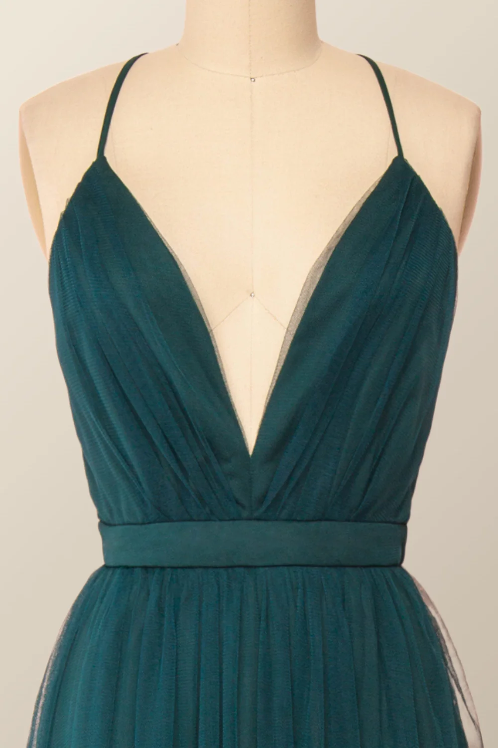 Plunge Pink Tulle A-line Long Formal Dresss - Image 9