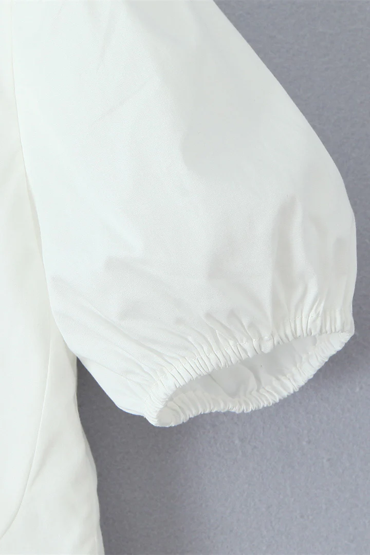 Plunge V-neck White Ruched Short Summer Dress - Image 7