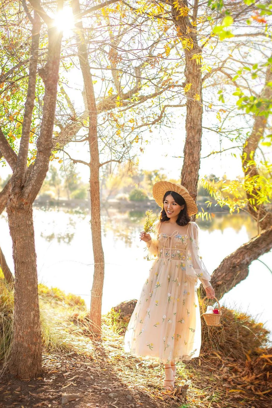 Puffy Long Sleeves Yellow Floral Cottage Dress - Image 4